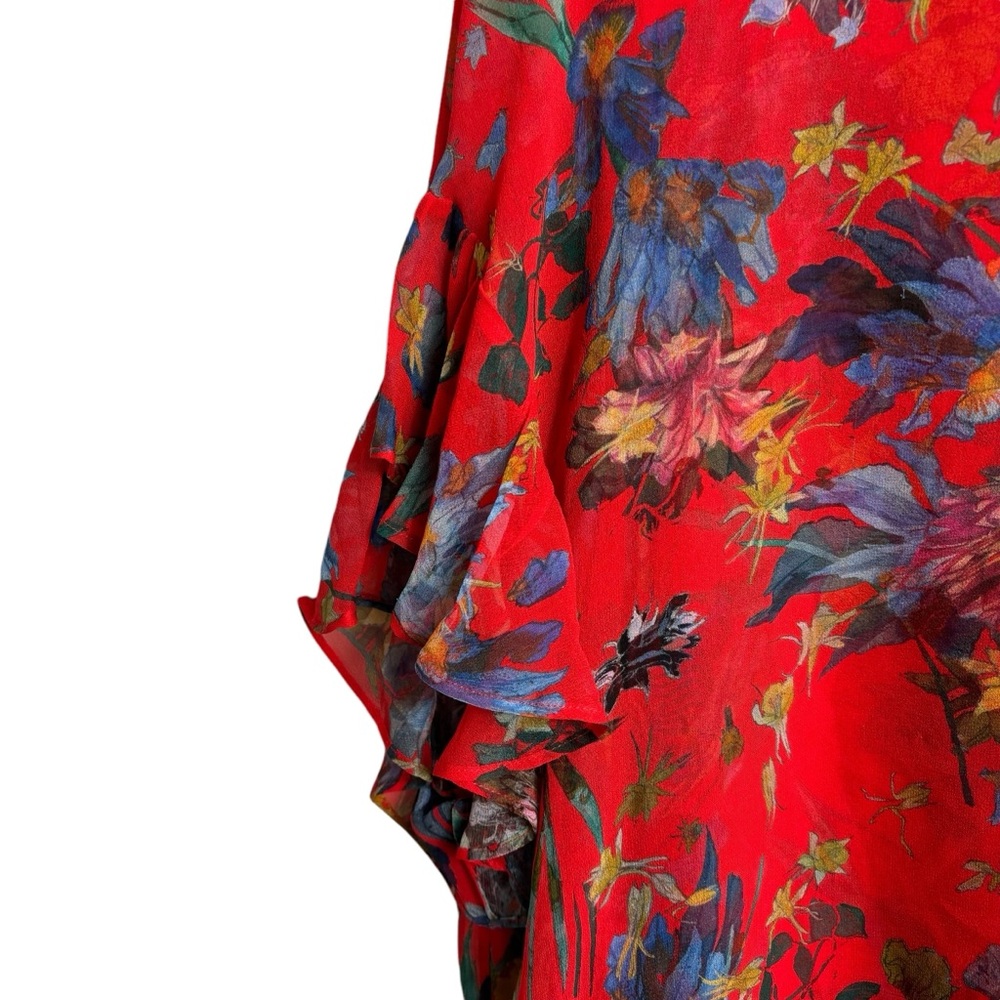 IRO Silk Floral Asymmetrical Blouse Top Boat Neckline Luxury EU 36 US S - Picture 5 of 8